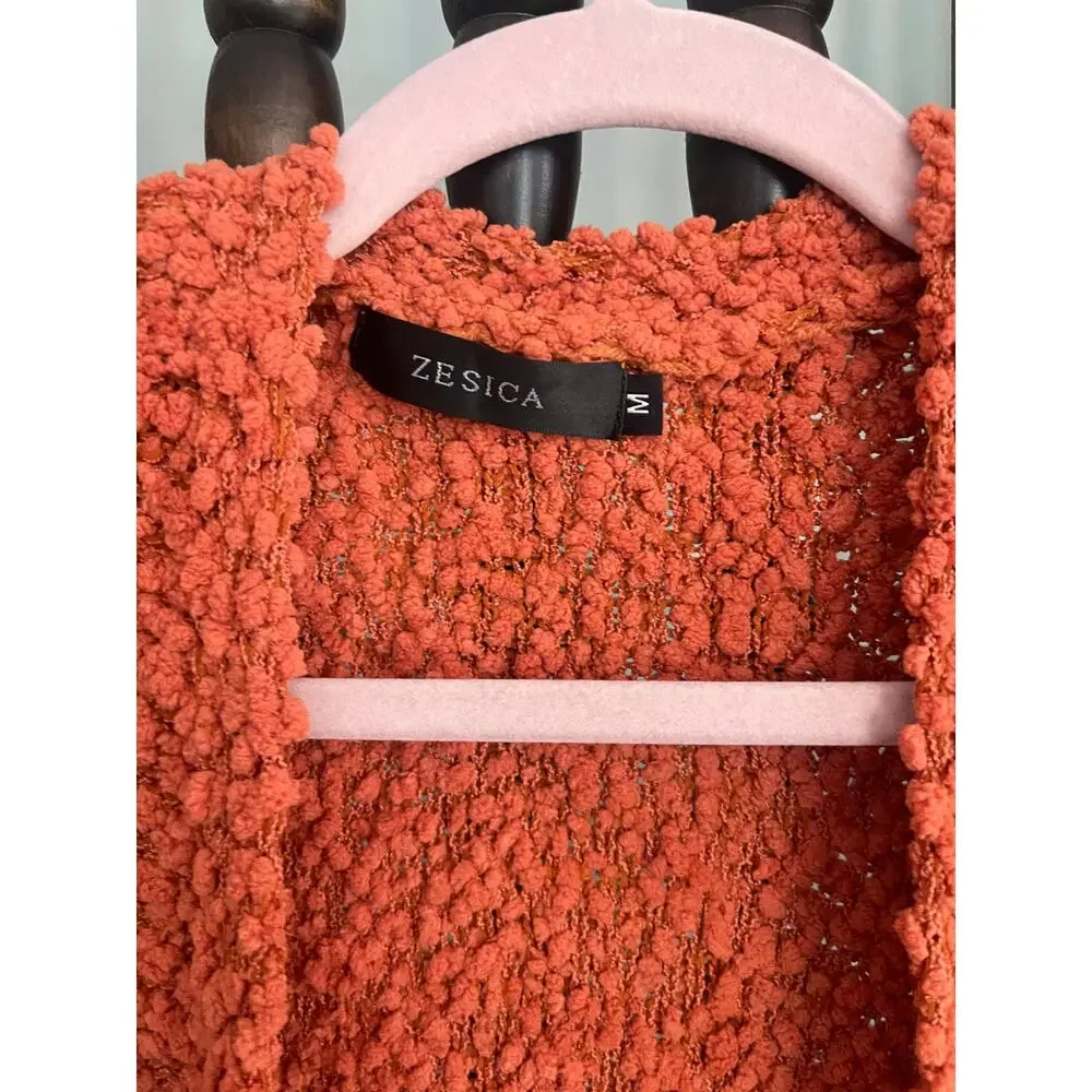 Zesica Popcorn Chunky Oversized‎ Cardigan Sweater Orange Womens Medium